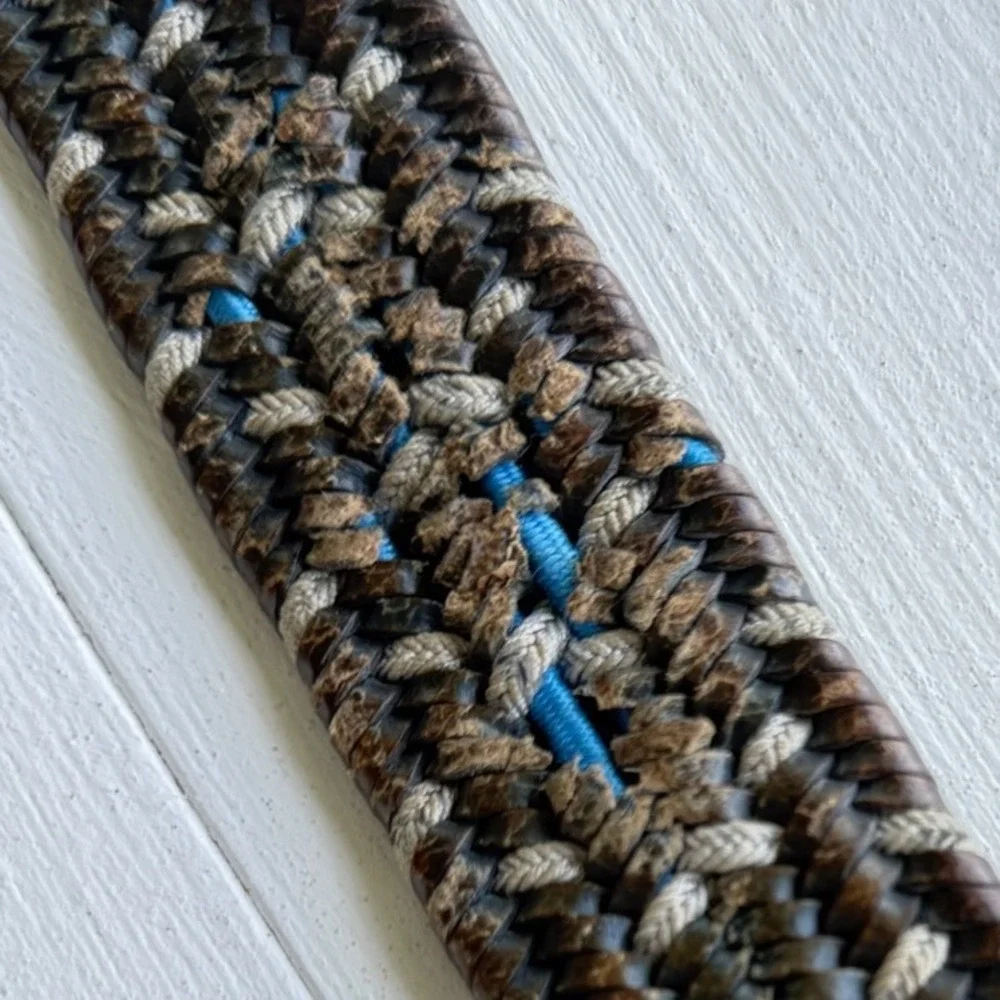 Carro Positano Woven Leather Belt Brown Blue White Made Italy 115/130 Fits 34-38